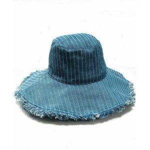 INC International Concepts Stripped Cotton Bucket Hat with Fray, MSRP $36.5